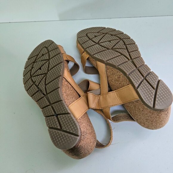 Earth Origins Kendra Khloe Leather Cork Wedge Sandals Amber Yellow Size 7M - Picture 6 of 9